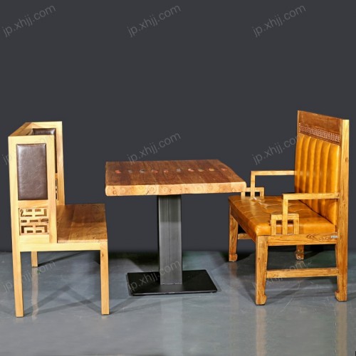 实木餐桌椅 厂家定制餐厅烤肉店实木卡座桌椅