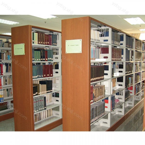 图书馆多层复柱双面书架（钢木） YZ-SJ-18