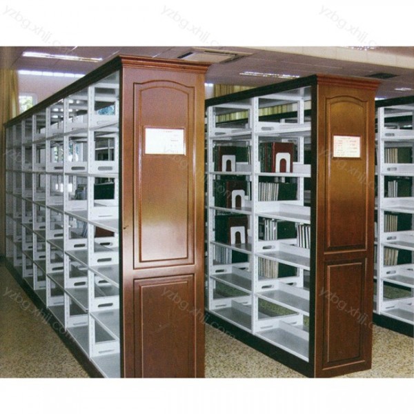 大空间安全性高图书馆复柱双面书架（钢木） YZ-SJ-19