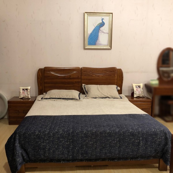 中式赤金檀木卧室套房家具双人床定制 tf-04