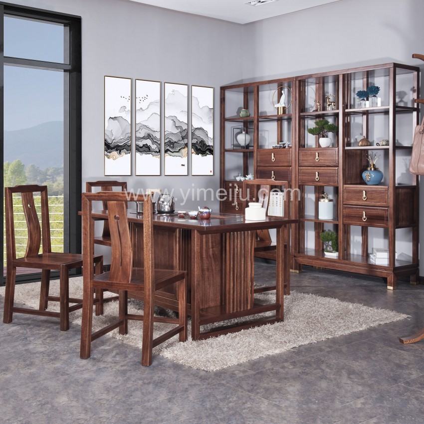 遇见新中式实木家具茶台餐椅博古架