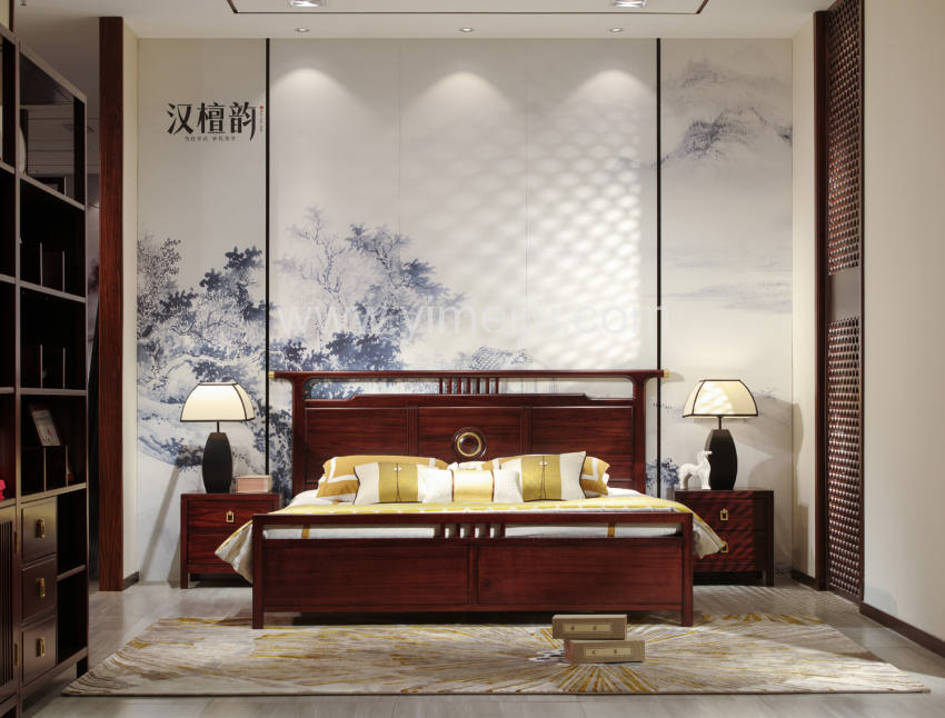 汉檀韵新中式实木家具宋式带官帽1.8米大床9104 床头柜