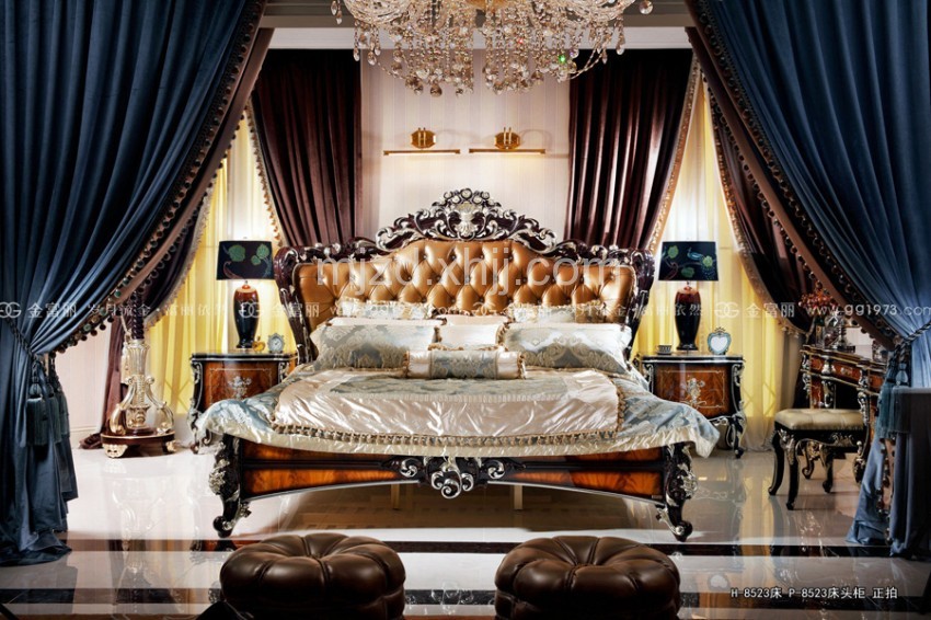 法式雕花卧室软包双人床h8523