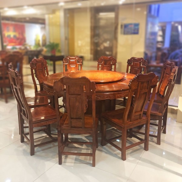 厂家直销中式古典雕花红木圆餐桌椅 CZY-04