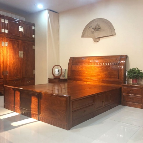 中式古典红木卧室家具双人床床头柜组合 HMC-02