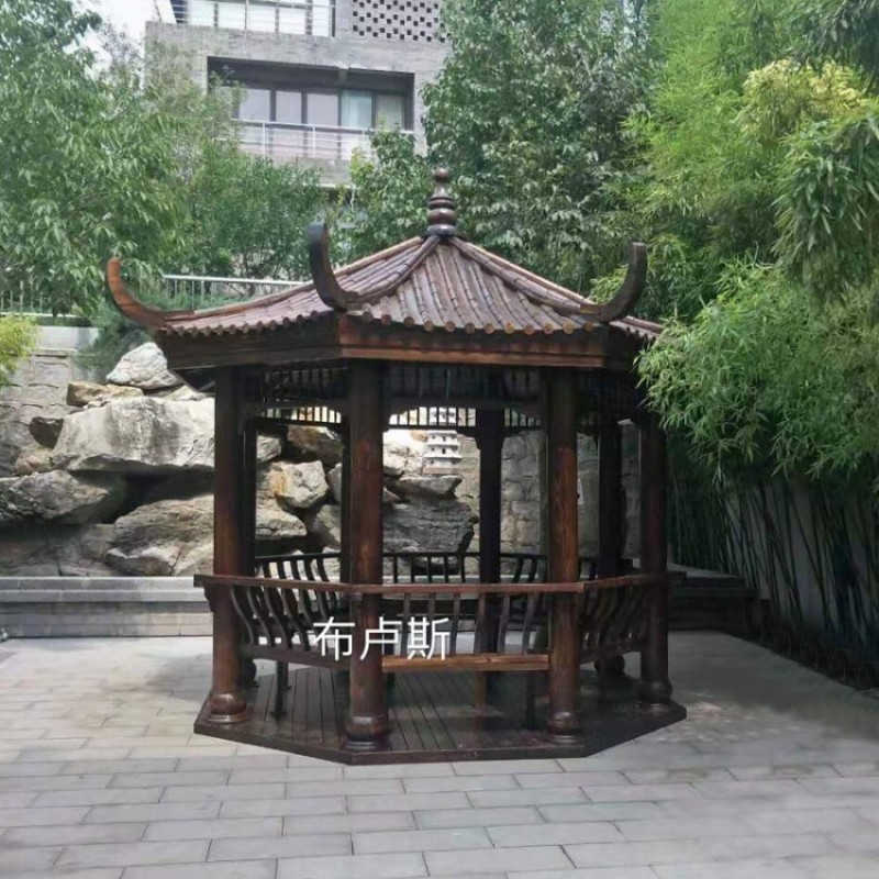 户外防腐木亭子六角仿古凉亭