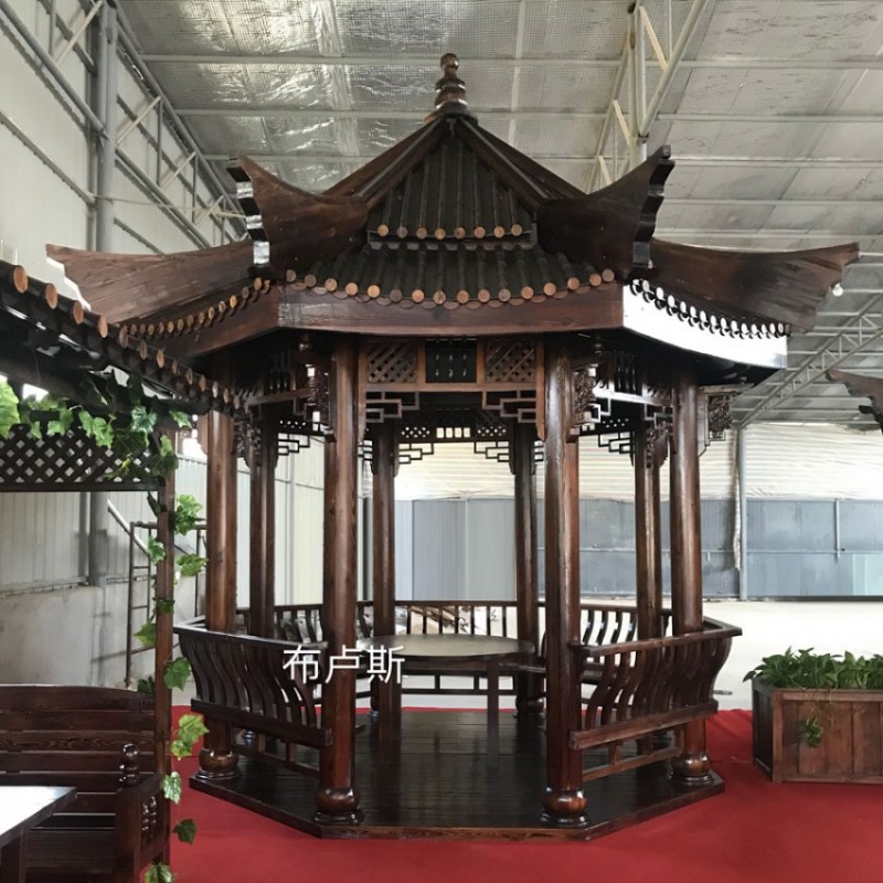 定制中式仿古装修防腐木户外凉亭碳化木