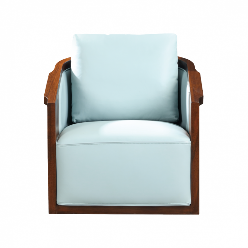 檀意新中式黑檀实木橙色皮面休闲椅HT9905-22A
