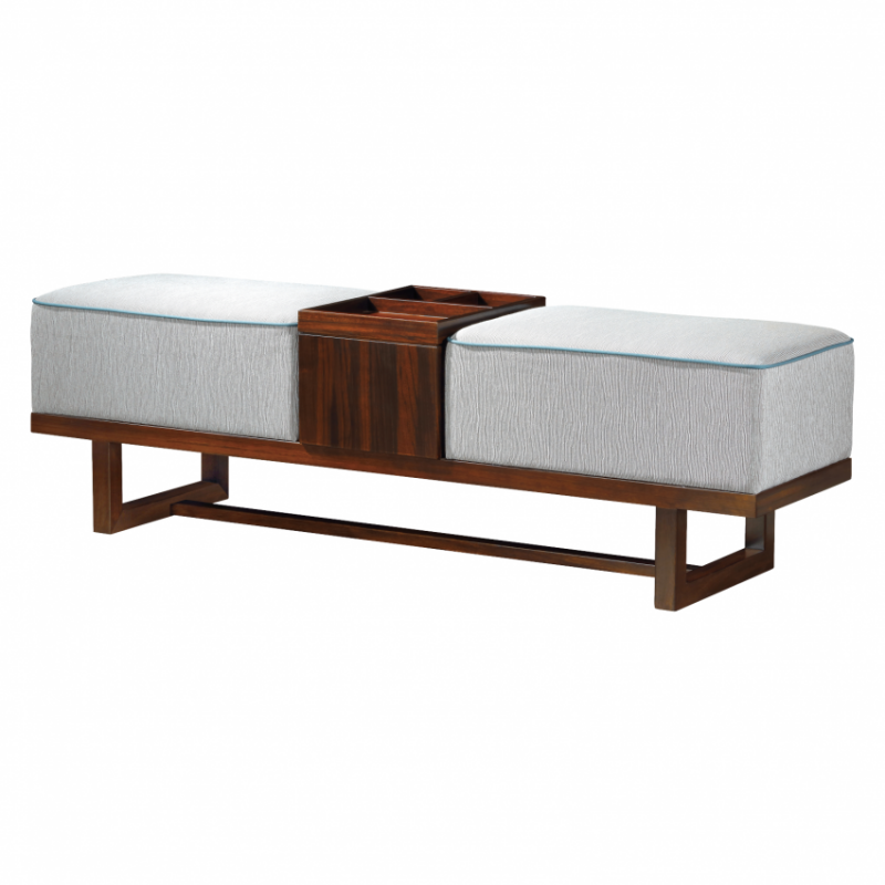 檀意新中式黑檀实木卧室纯布艺床尾凳HT9901-29