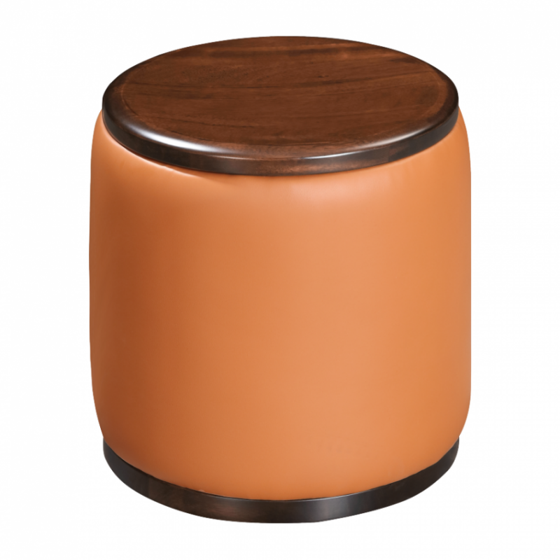 檀意新中式黑檀实木客厅卧室橙色皮面圆凳HT9902-A