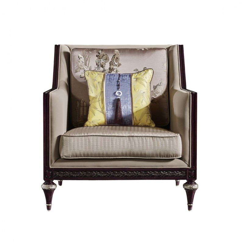 壹品艺家法式新古典轻奢西雅图客厅皮布单人沙发XYT-5032B-1