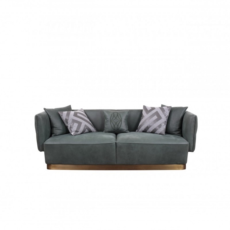 巴夏印象意式现代简奢时尚客厅绿色皮革三人沙发AS003