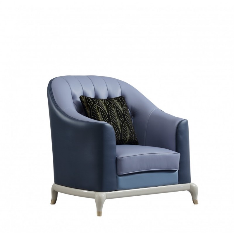 素颜美式轻奢极简客厅蓝色皮革单人沙发607