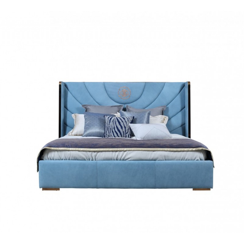 巴夏意式现代时尚轻奢卧室蓝色磨砂皮双人床 ZD002
