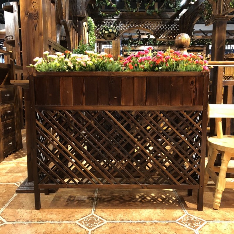碳化木花箱防腐木隔断架子展示架实木阳台装饰品