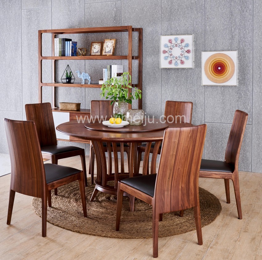 莫霞致简北欧风餐厅实木家具圆餐桌餐椅1602 装饰架1607