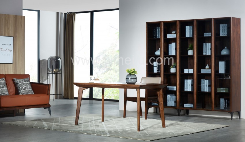 莫霞木各北欧风实木家具1802五门书柜 1805书桌