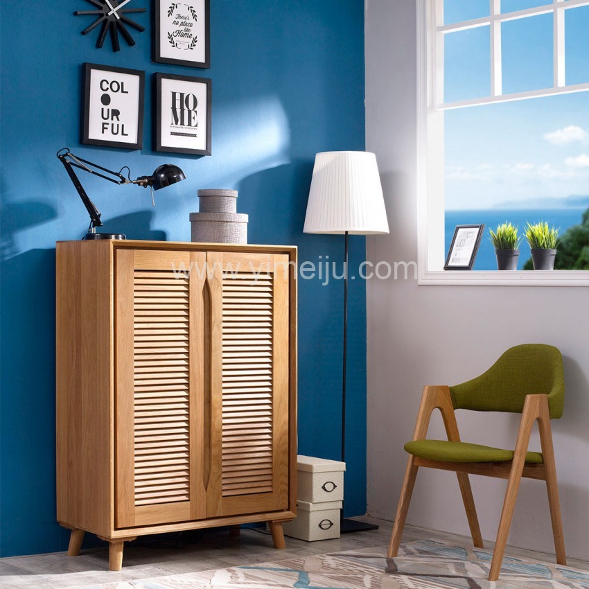 优木良匠淳系列北欧风实木百叶门鞋柜边柜立柜 鞋柜 门厅家具 家具商城 贤虎家具平台 Www Xhjj Com 香河家具 香河家具城