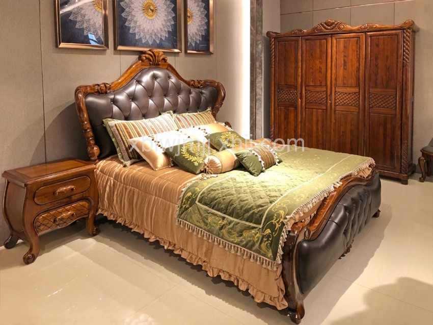 雕刻乌金木真皮软床定制c-01_商城产品_天津新宝莱乌金木全屋定制家具