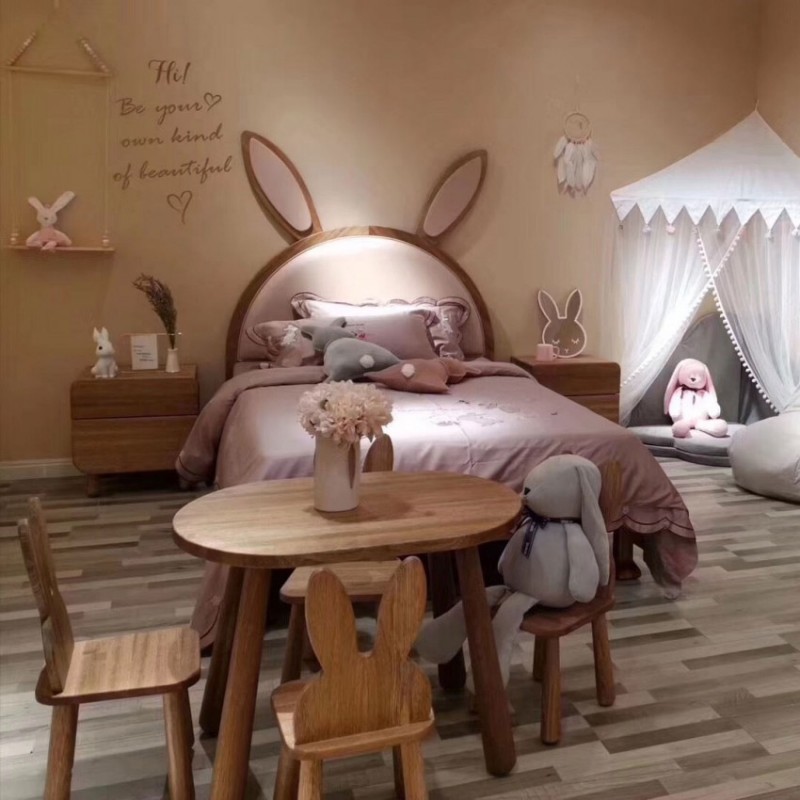 洛可小城儿童实木家具檀丝木儿童套房单人床衣柜床头柜小书架游戏桌313