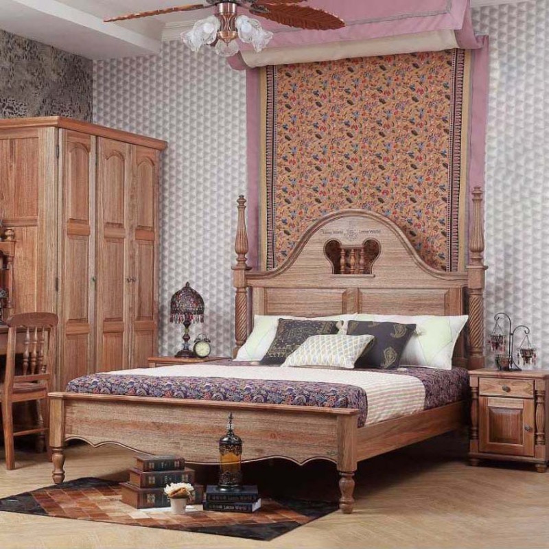 洛可小城儿童实木家具套房檀丝木系列单人床衣柜床头柜学习桌书桌308