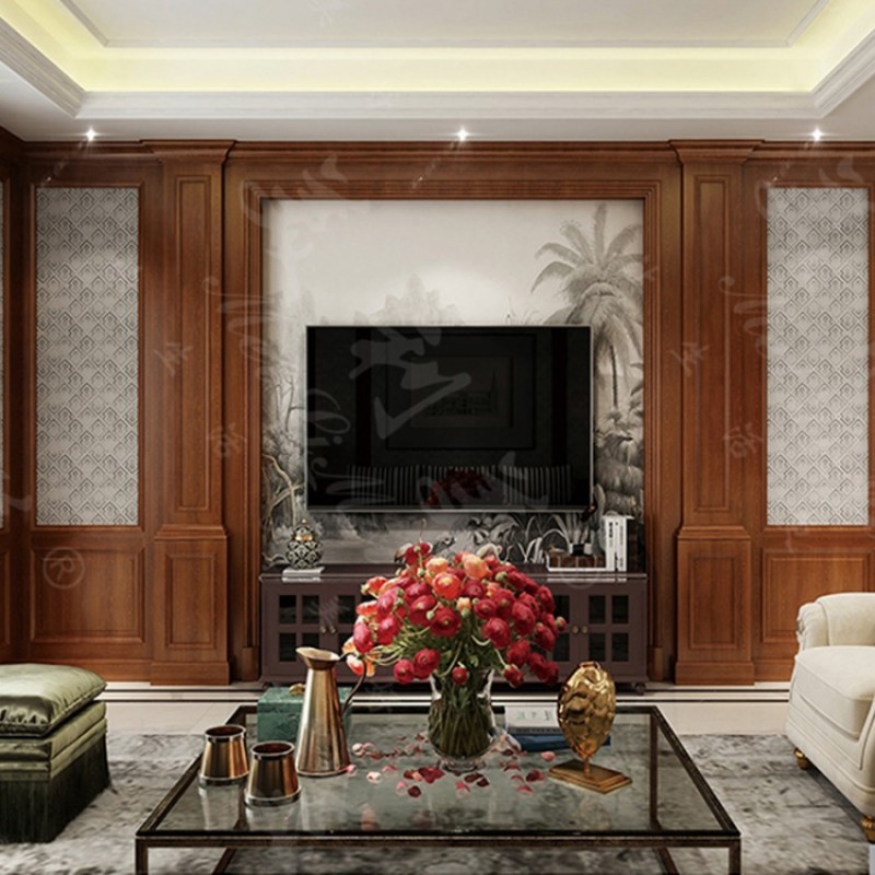 美式奢华客厅电视墙定制 19-150$American luxury living room TV wall custom
