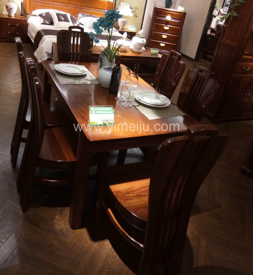 喜之林檀韵实木家具餐厅长餐台餐椅