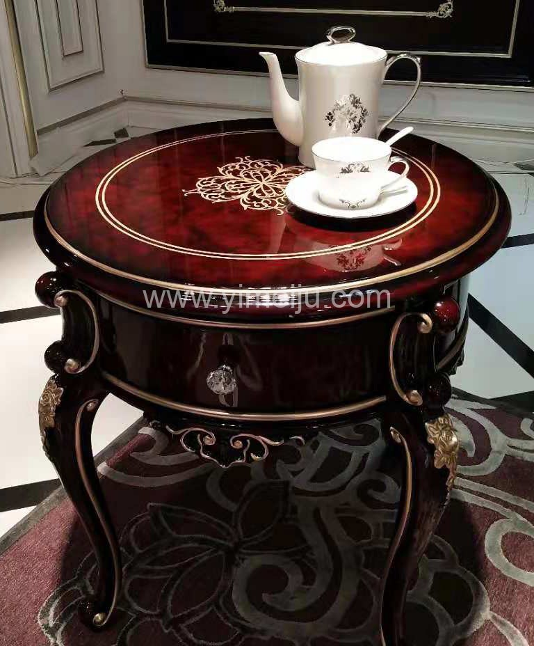 曼斯丹丽欧美实木家具古典雕花圆茶几圆几角几