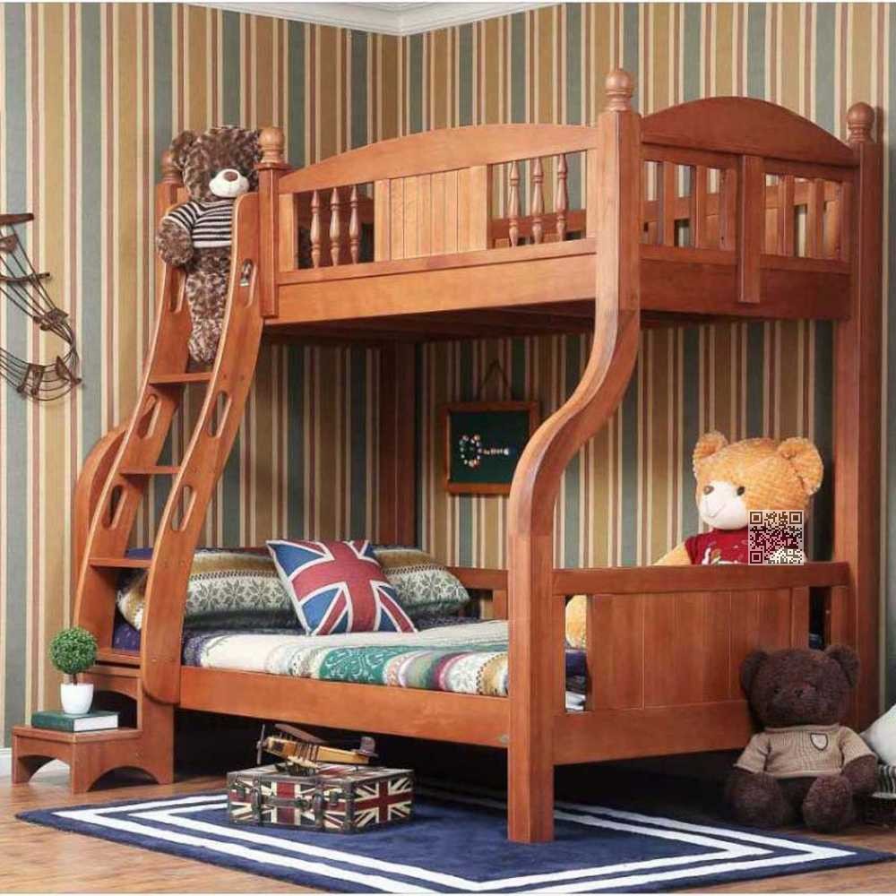 洛可小城儿童实木家具套房桃花芯木系列上下床双层床带扶梯FS75