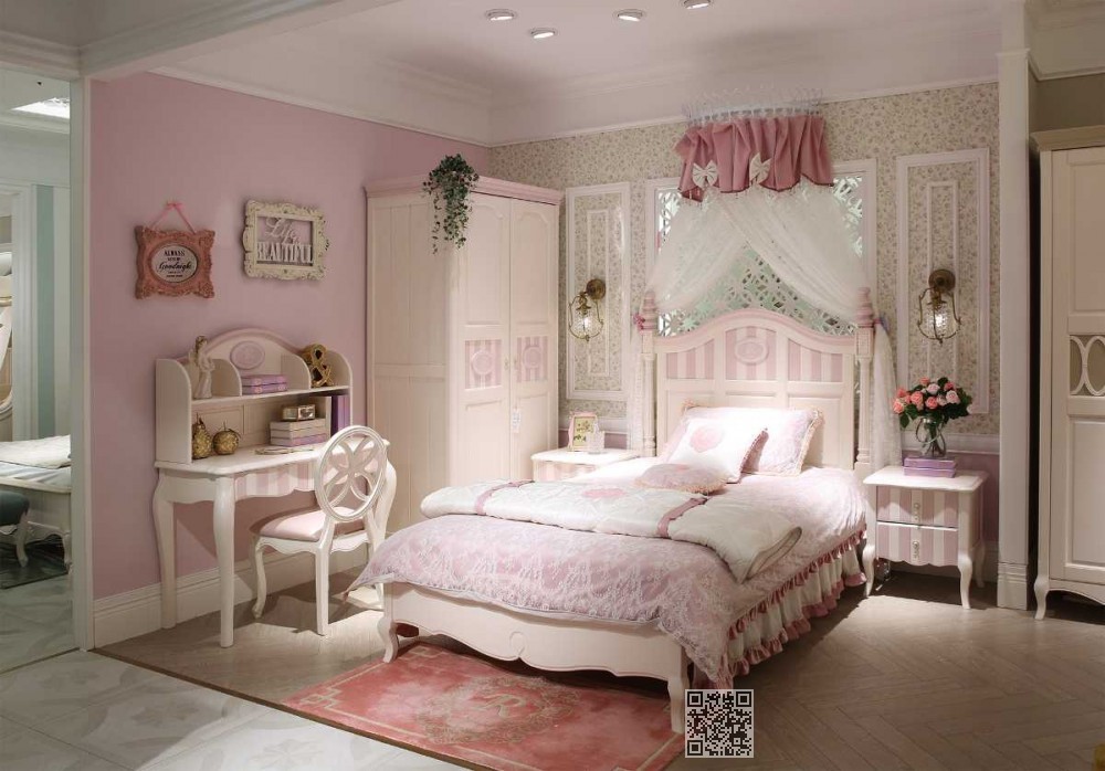 豆丁新贵族实木家具粉色女孩公主风儿童套房家具