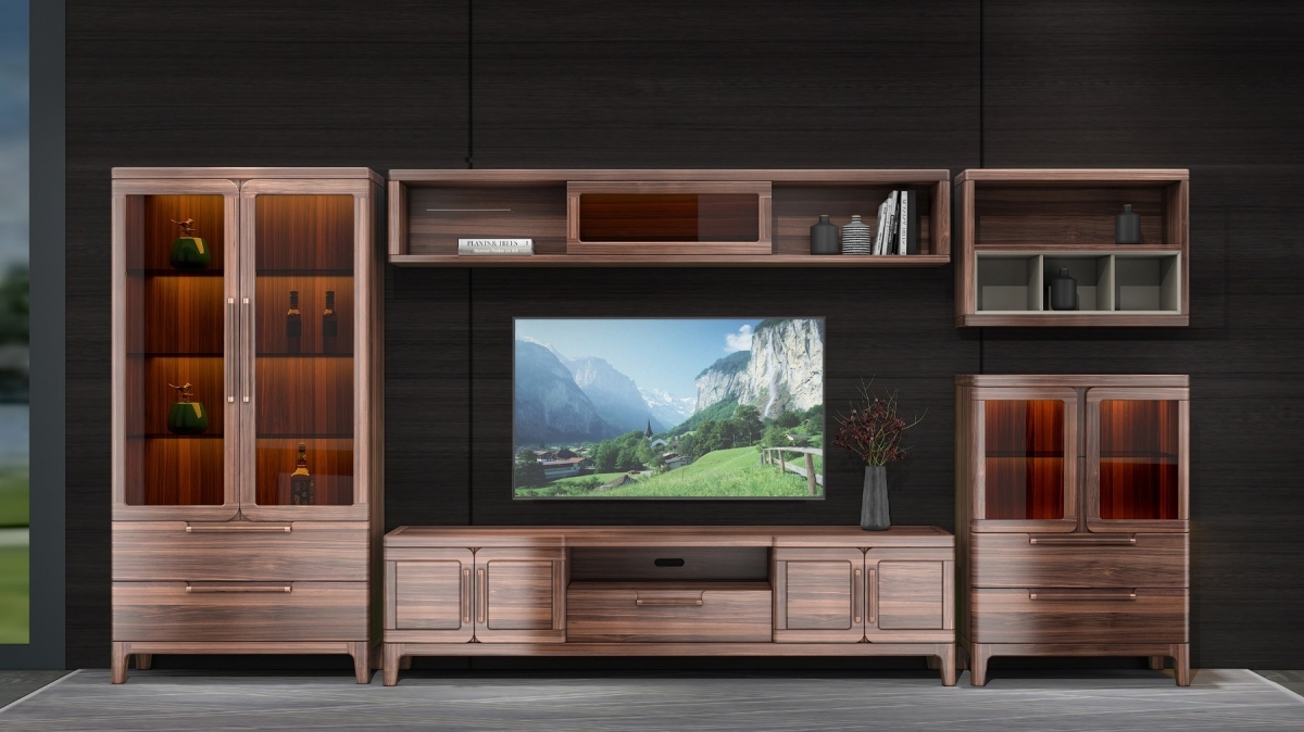 客厅实木家具组合电视柜顶柜边柜定制电视墙