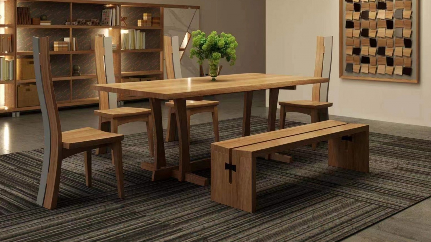 功匠工房餐厅简约实木桌椅组合11