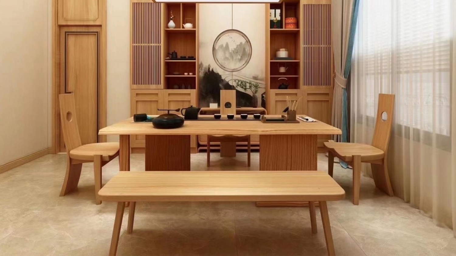 功匠工房餐厅简约实木桌椅组合13