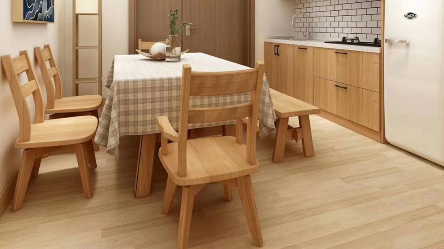 功匠工房餐厅简约实木桌椅组合14