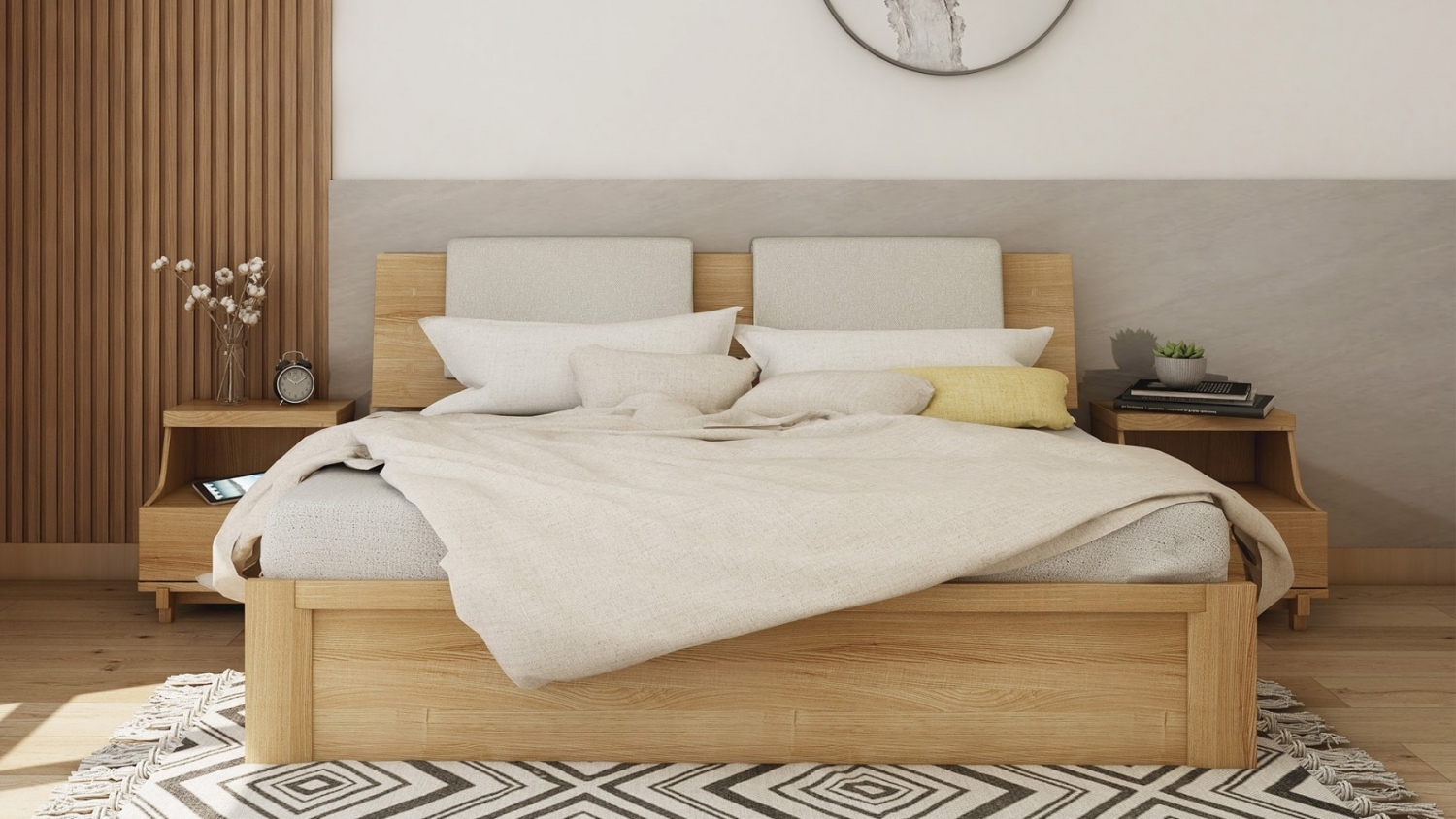 功匠工房卧室实木床+床头柜组合04