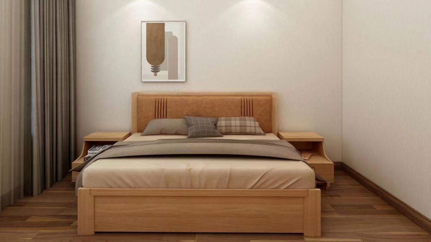 功匠工房卧室实木床+床头柜组合06