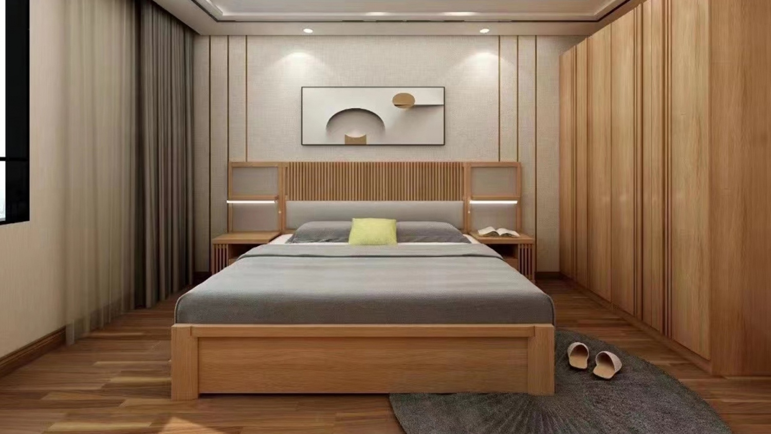 功匠工房卧室实木床+床头柜组合07