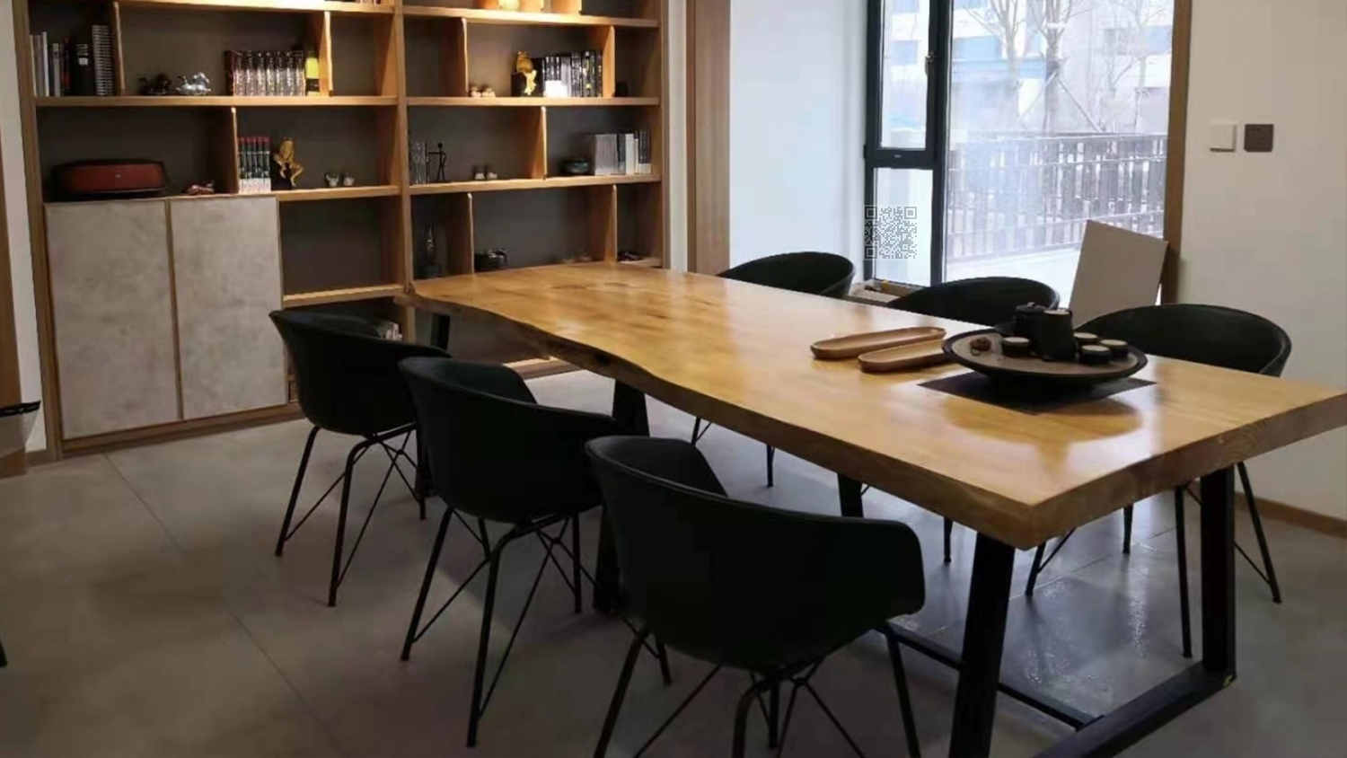 功匠工房书房茶室实木家具-茶室桌椅+书柜