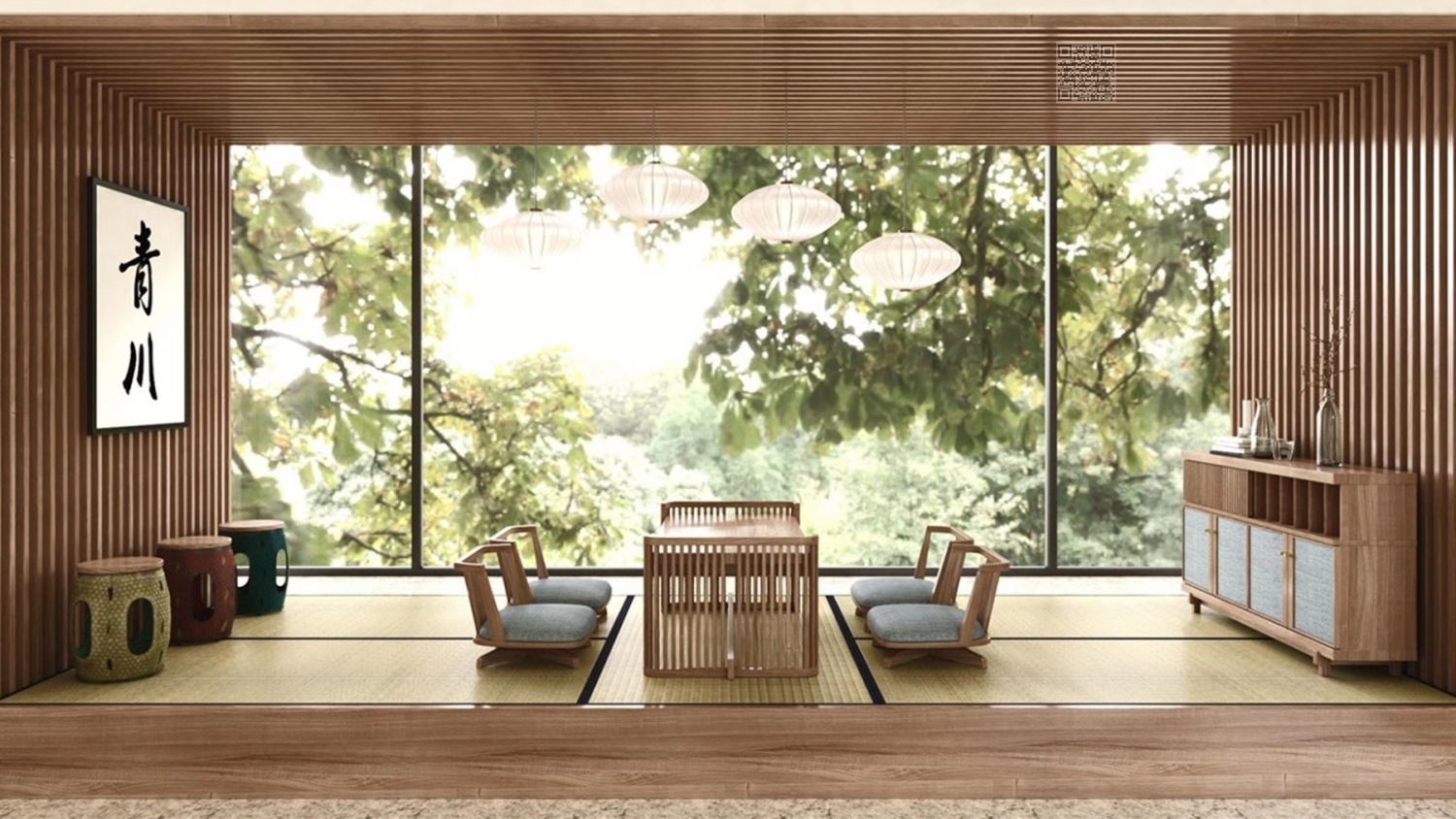 功匠工房书房茶室实木家具-茶室组合02