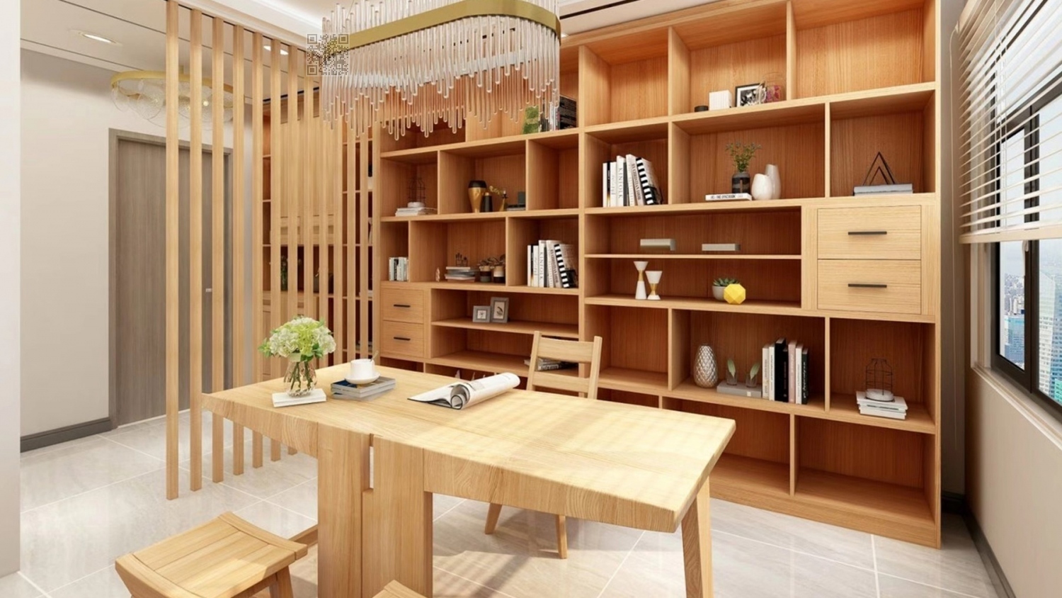 功匠工房书房茶室实木家具-书房组合02