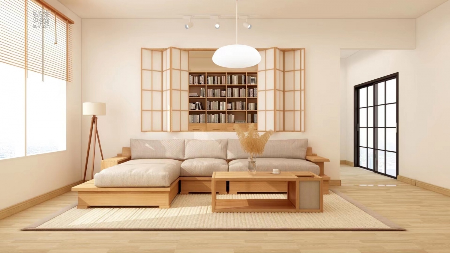 功匠工房客厅实木家具-沙发+茶几+书柜