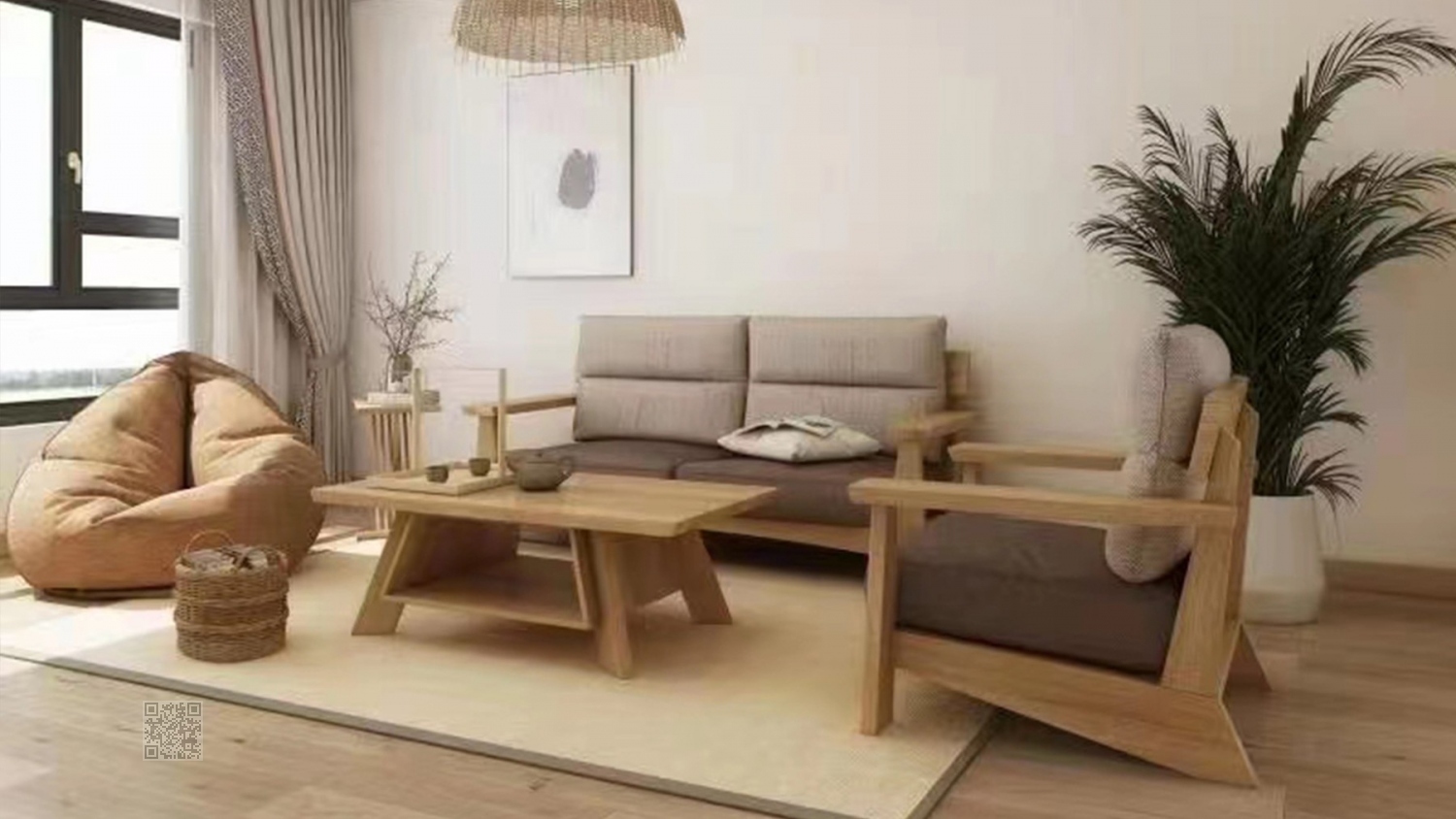 功匠工房客厅实木家具-沙发+茶几组合08