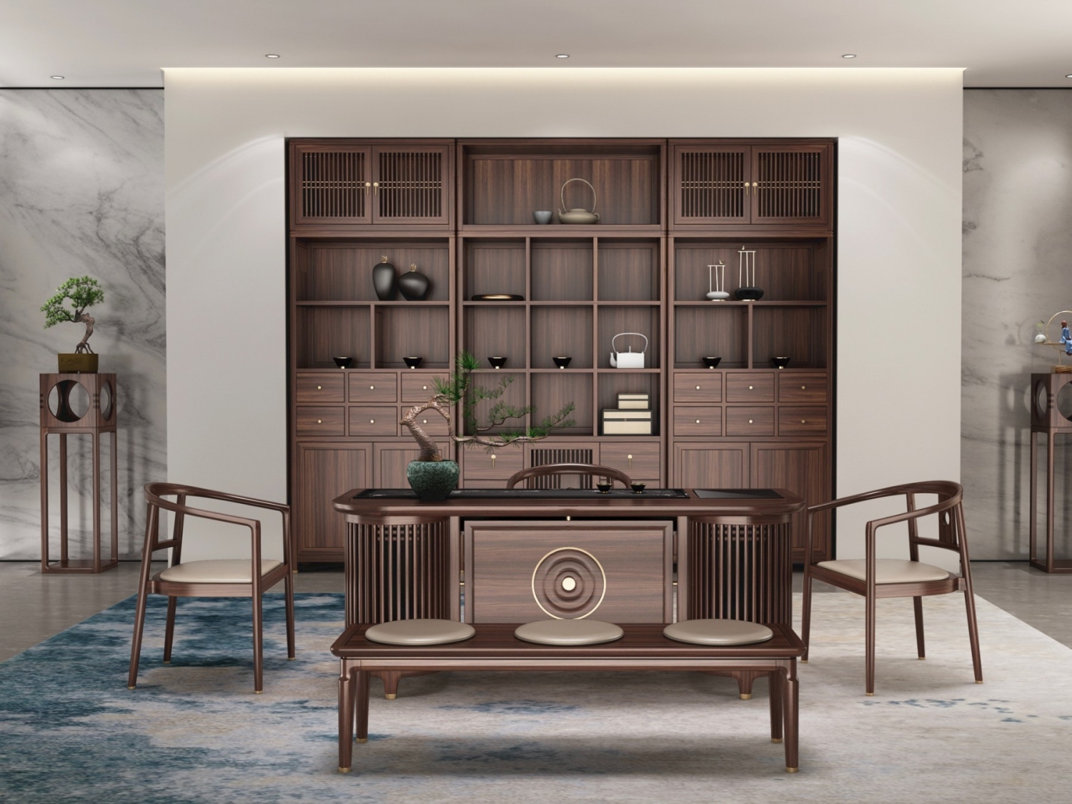 大立华锦尚新中式家具茶台茶椅茶凳展示柜
