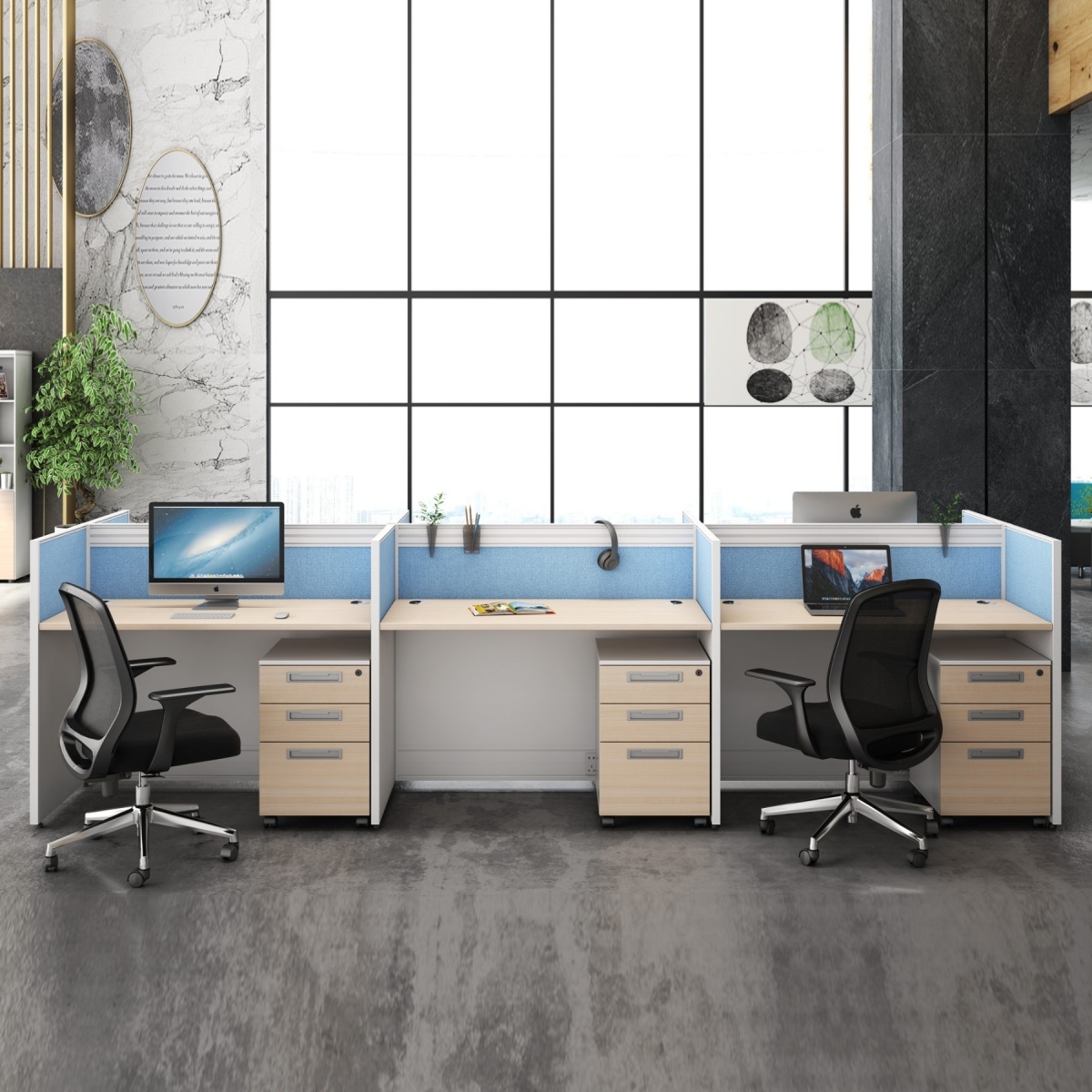 一字型6人位 屏风工位