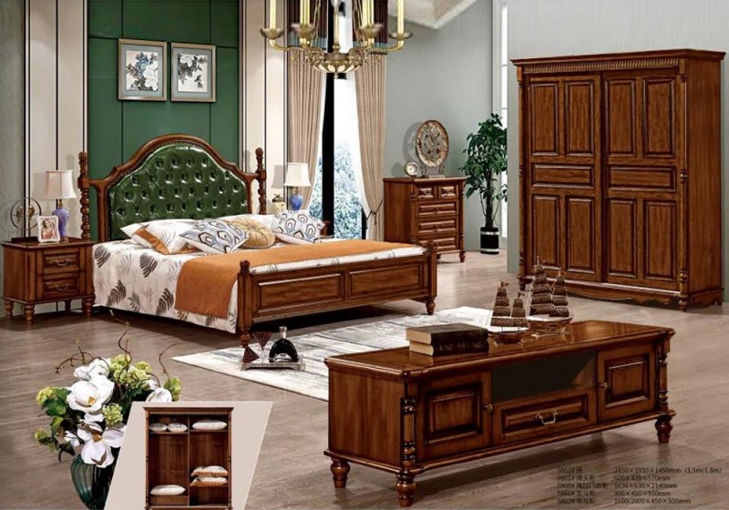 美式家具美式系列美式实木家具5802#床5808#推拉门衣柜