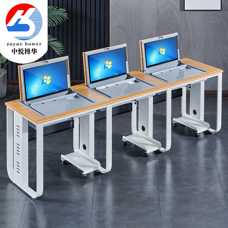 电脑桌学校机房教室微机室翻转桌培训桌023