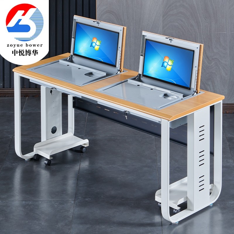 双人翻转电脑桌学校教室机房课桌培训桌022