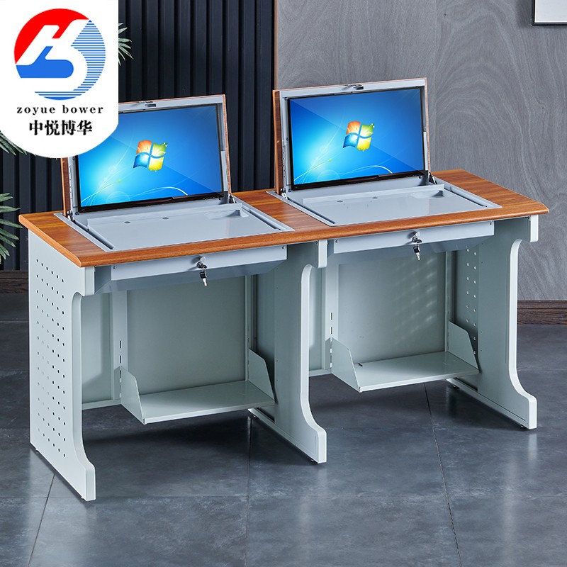 双人翻转电脑桌学校教室机房课桌培训桌012主机外置