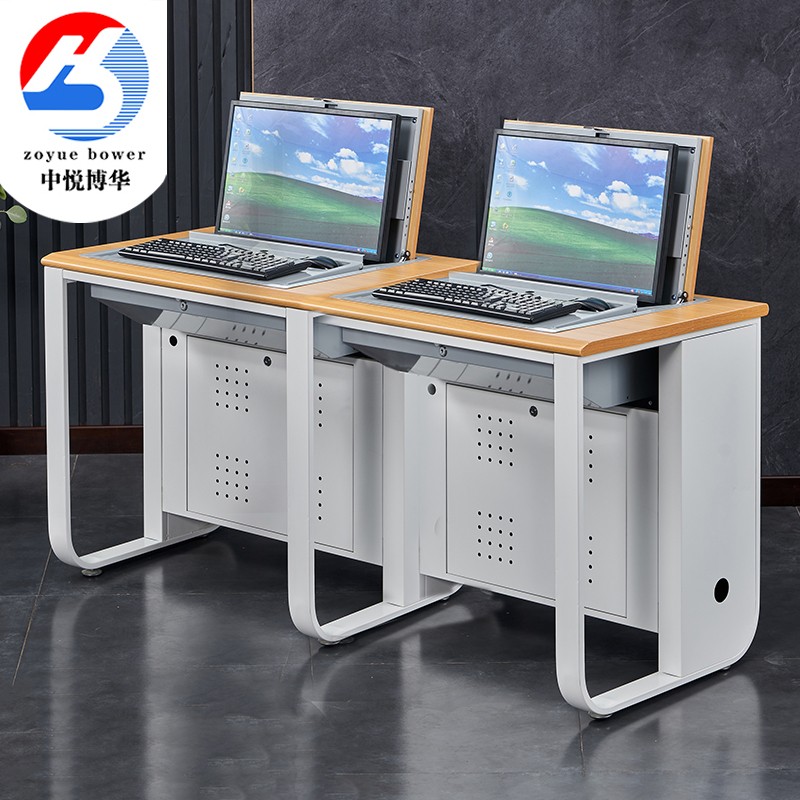 翻转电脑桌屏幕隐藏嵌入式电脑桌培训桌022s