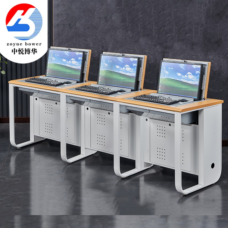 三人翻转电脑桌学校机房教室电脑桌培训桌023s